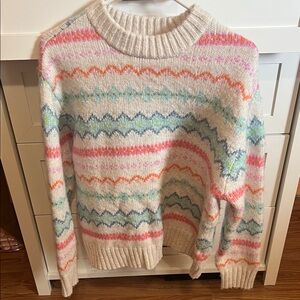American Eagle Outfitters Cream Crewneck Sweater with Pastel Zigzag Stripes